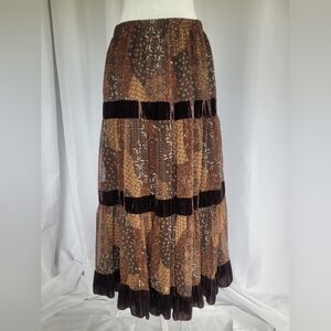 🌻NWOT Coldwater Creek Brown Patchwork Maxi Skirt Med